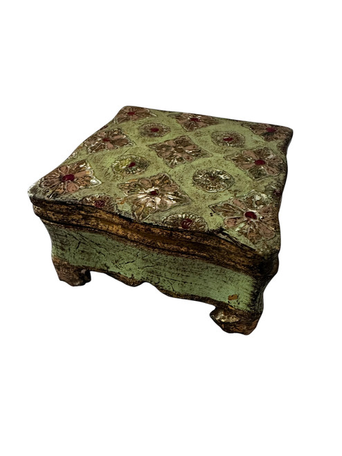 Vintage Italian Florentine Green & Gilt Jewelry Box | Hand-Painted Trinket Box