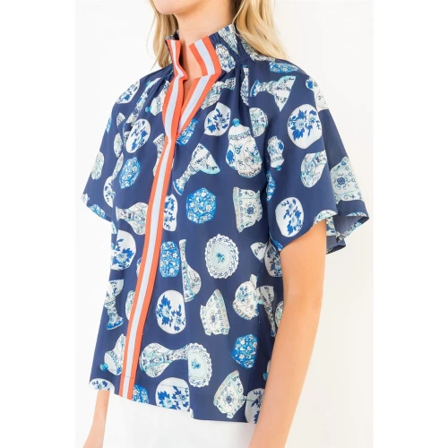 The Caroline Blue & White Chinoiserie Top by THML