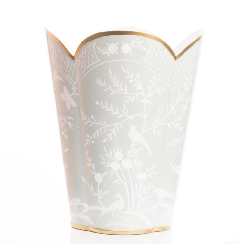 Light Blue & White Chinoiserie Scalloped Wastebasket
