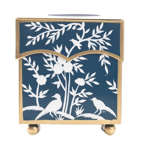 Chinoiserie Tole Blue and White Bird & Branch Tissue Box Holder