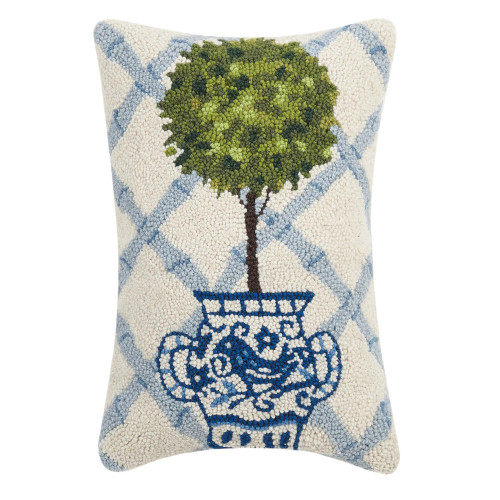 Blue Fretwork Topiary Hook Pillow