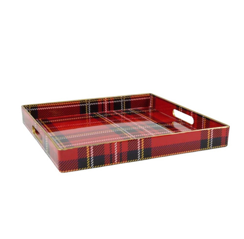 Red Plaid Square Holiday Tray