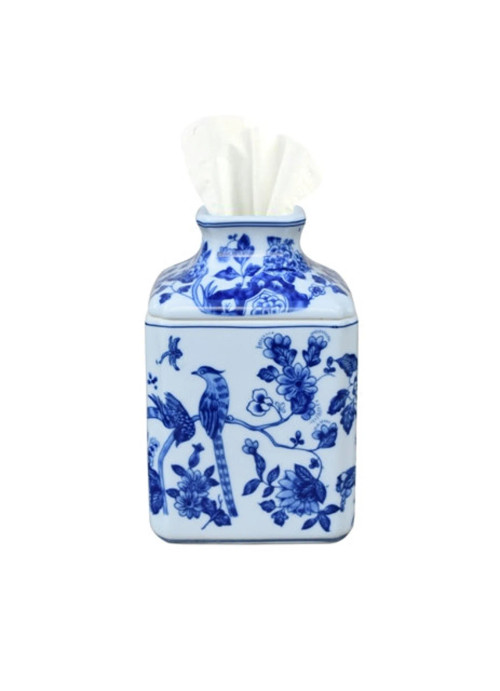 Blue Trellis Porcelain Tissue Holder