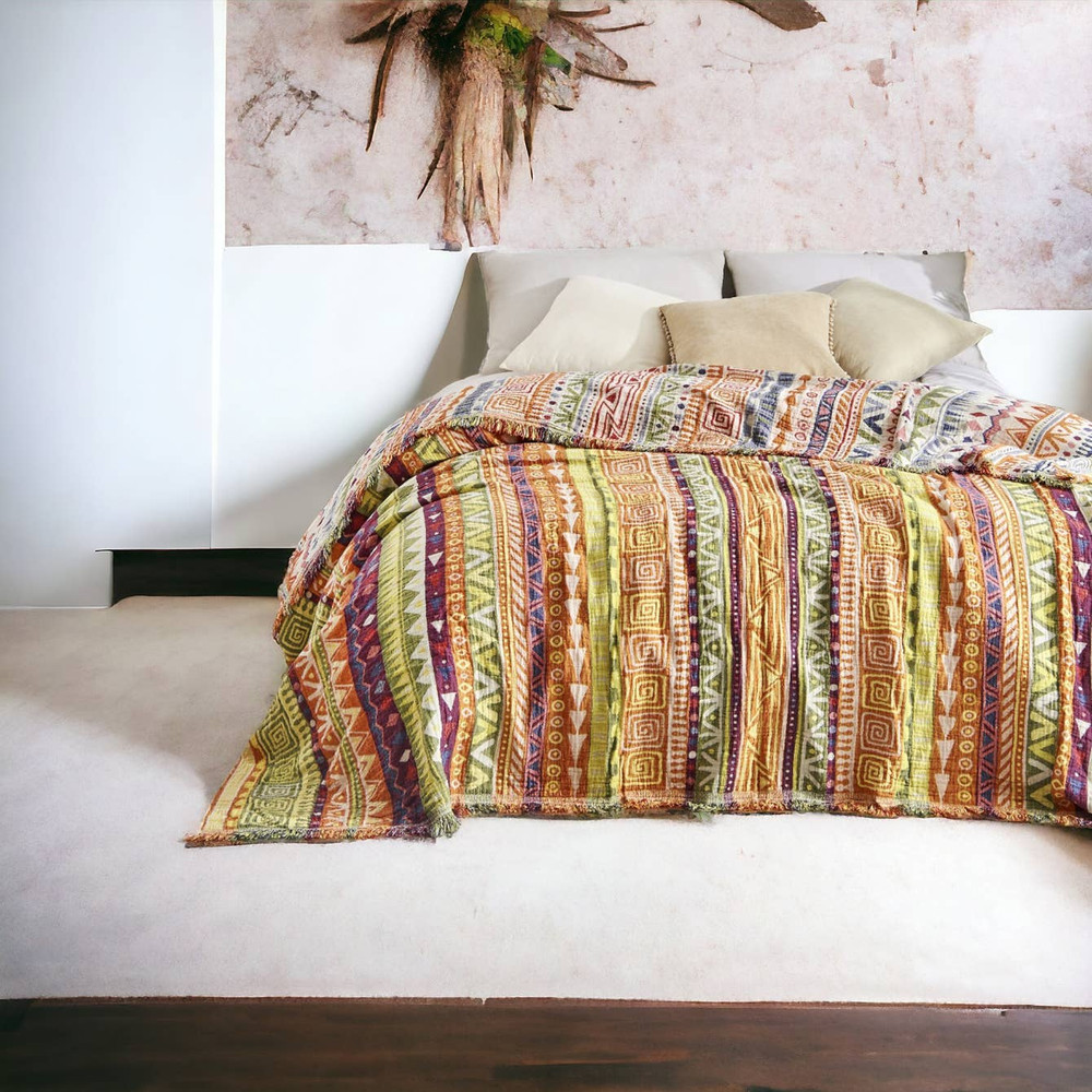 Boho Bedspread Turkish Cotton Summer Blanket Throw Gypsy Colorful