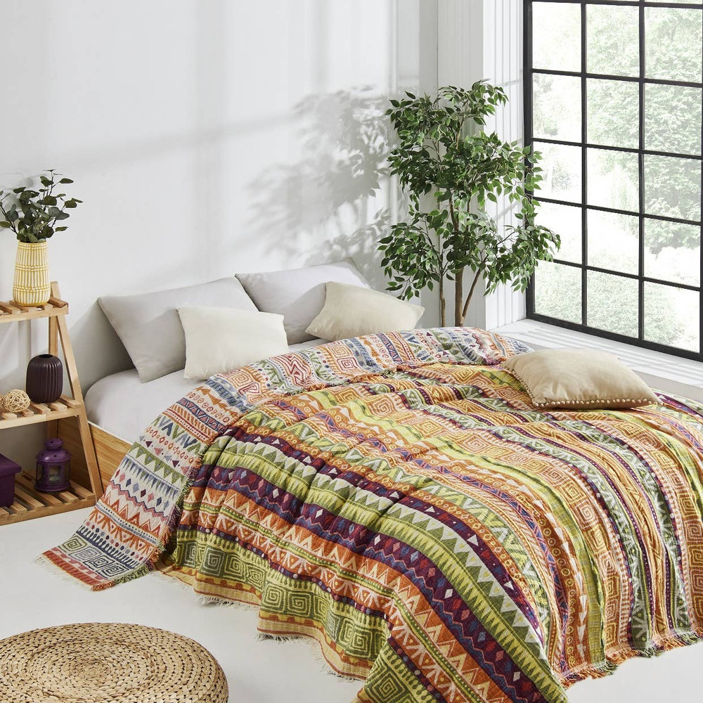 Boho Bedspread Turkish Cotton Summer Blanket Throw Gypsy Colorful