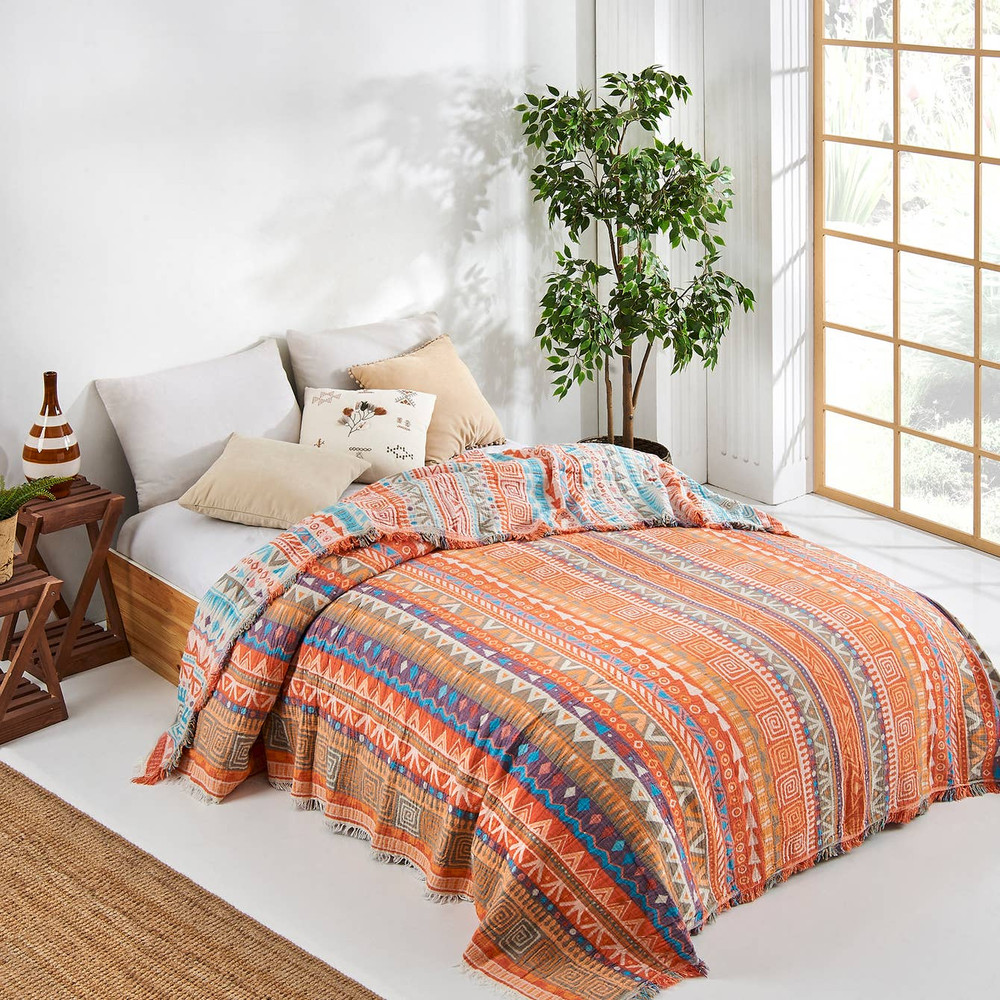 Boho Bedspread Turkish Cotton Summer Blanket Throw Gypsy Colorful
