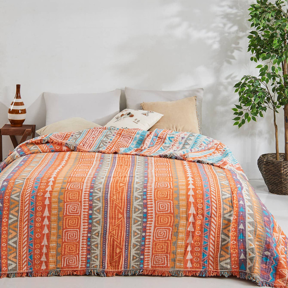 Boho Bedspread Turkish Cotton Summer Blanket Throw Gypsy Colorful