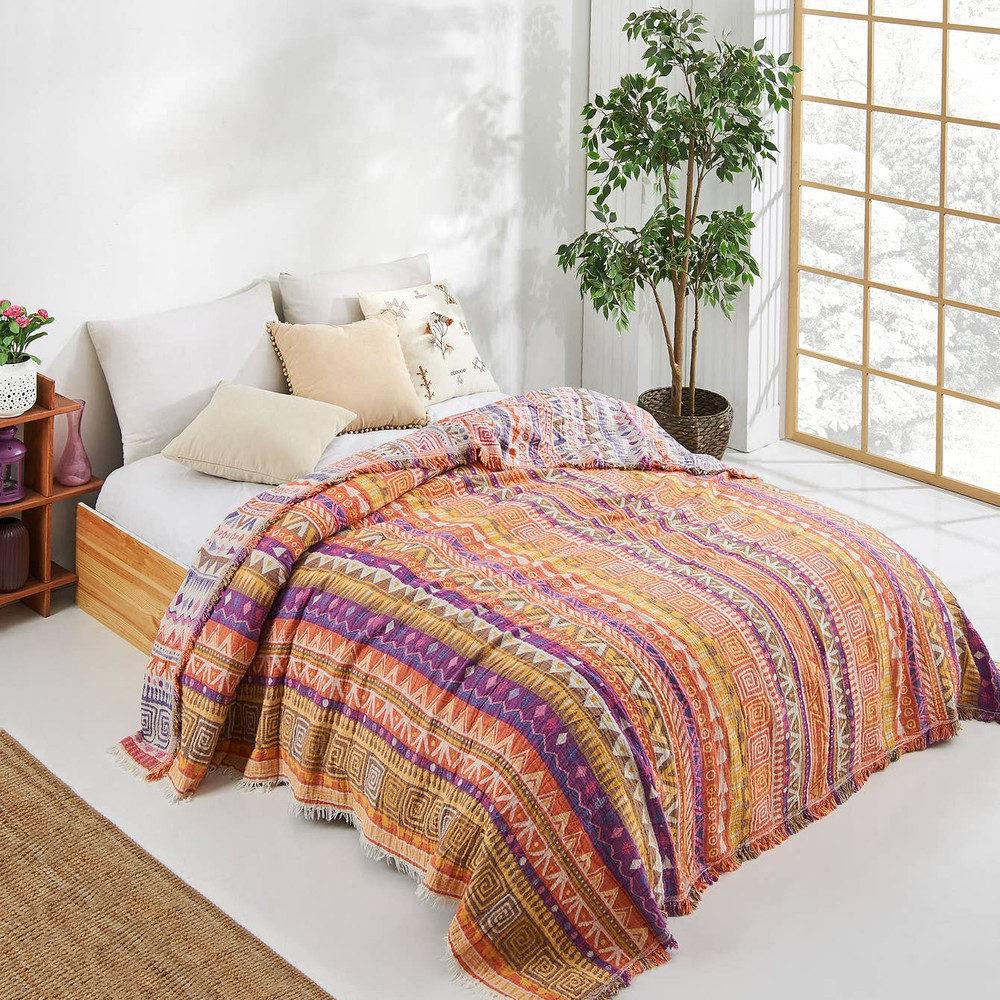 Boho Bedspread Turkish Cotton Summer Blanket Throw Gypsy Colorful