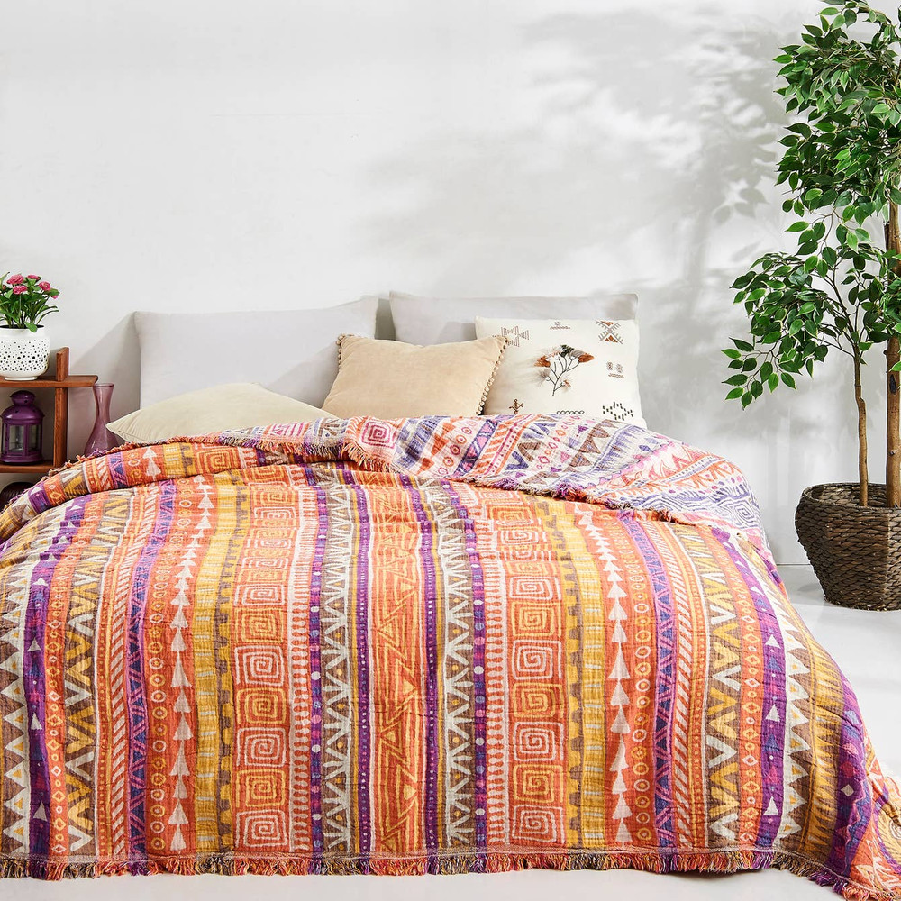 Boho Bedspread Turkish Cotton Summer Blanket Throw Gypsy Colorful