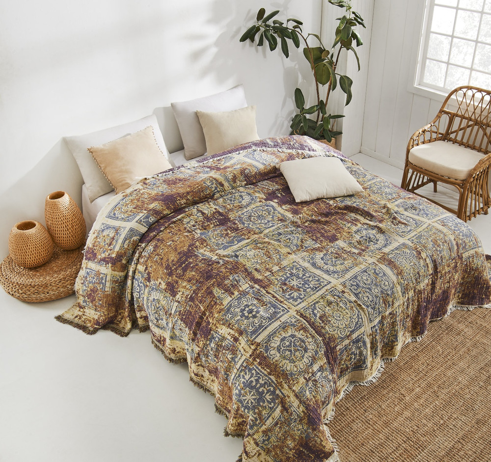 Antique Bedspread Turkish Cotton Summer Blanket Throw Gypsy Colorful