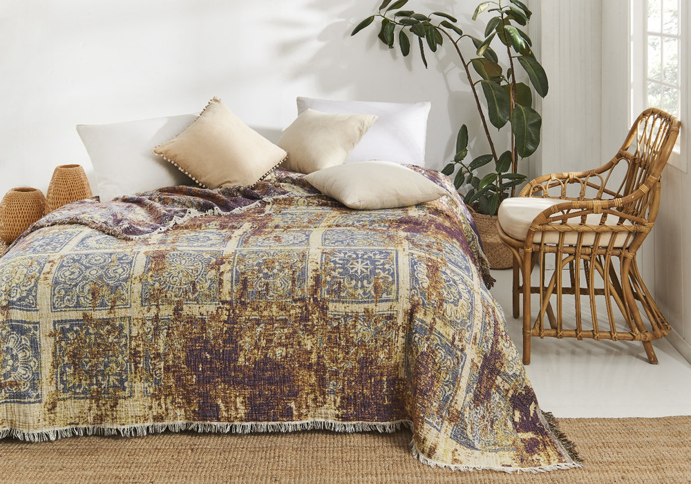 Antique Bedspread Turkish Cotton Summer Blanket Throw Gypsy Colorful
