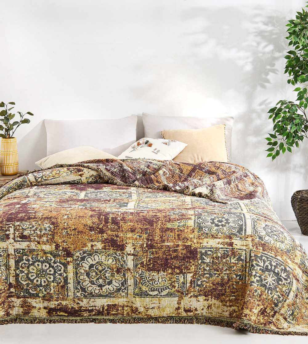 Antique Bedspread Turkish Cotton Summer Blanket Throw Gypsy Colorful