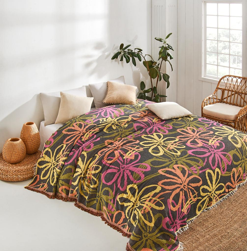 Daisy Bedspread Turkish Cotton Summer Blanket Throw Gypsy Colorful