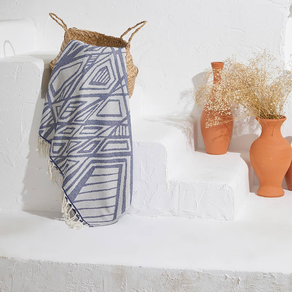 Geometric Turkish Towels 35x70in Terry Backing Peshtemal Spa Sauna
