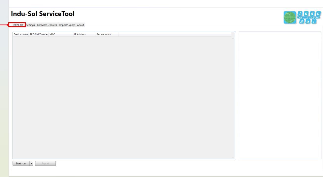 Indu-Sol ServiceTool: Click on Mainpage