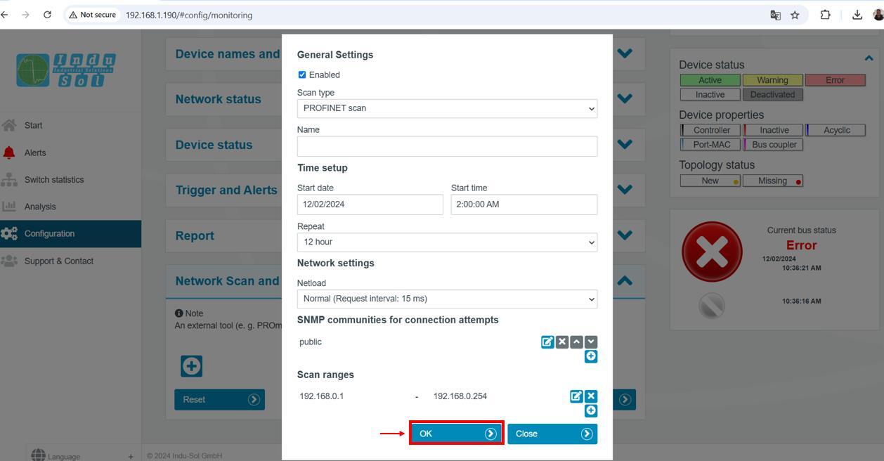 PROFINET-INspektor® Network Scan General Settings