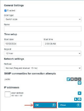 Network Scan and Topology Determination General Settings