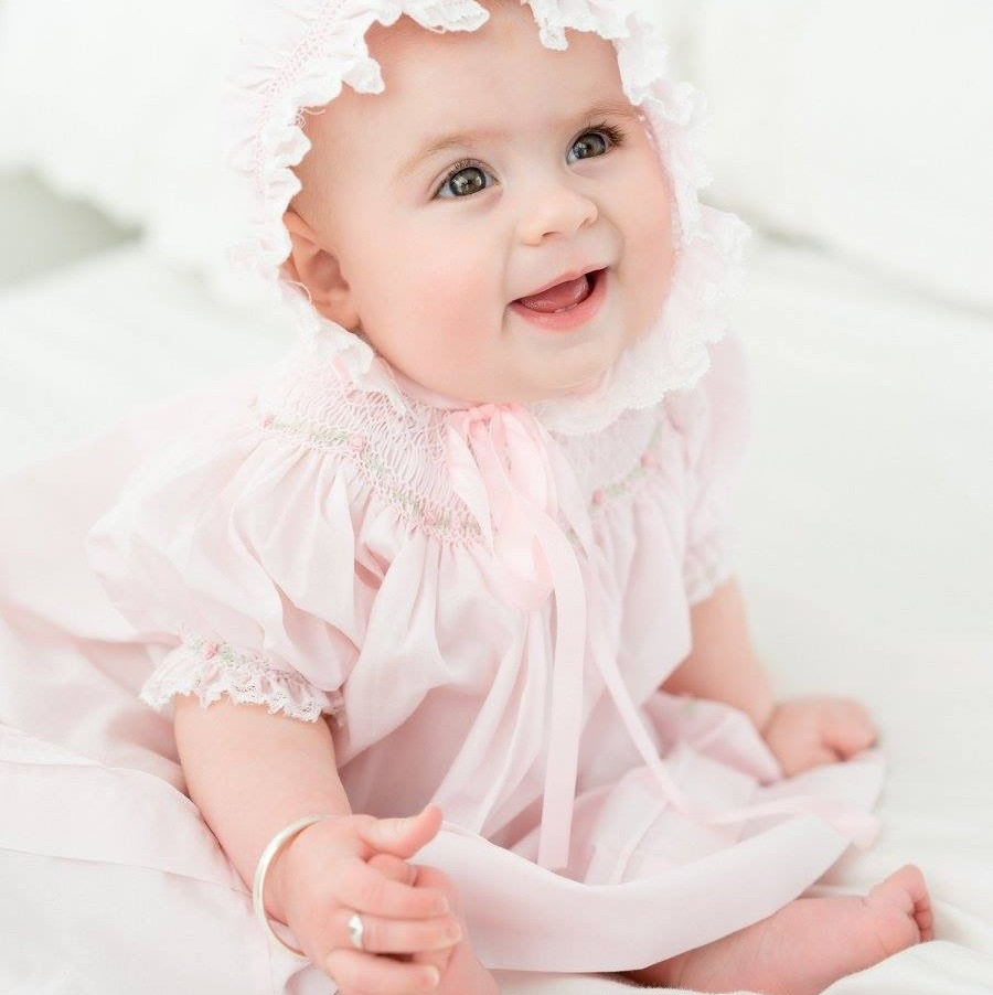 Baby Girl White Ruffle Sleeve Bishop Dress