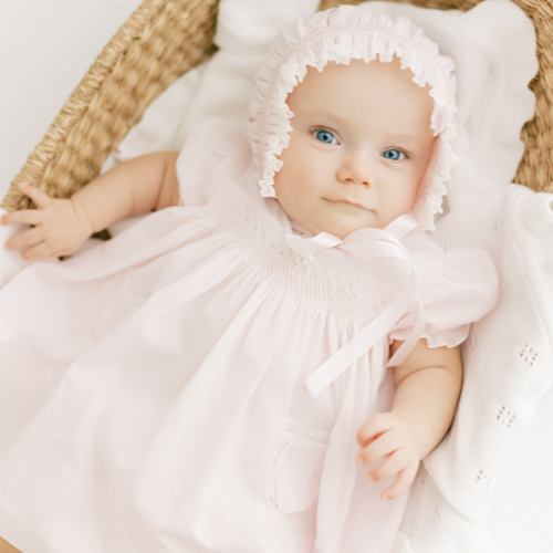 Smocked Pink Dress For Newborn & Baby Girl | Feltman Brothers Smocked Pink Dress For Newborn & Baby Girl | Feltman Brothers