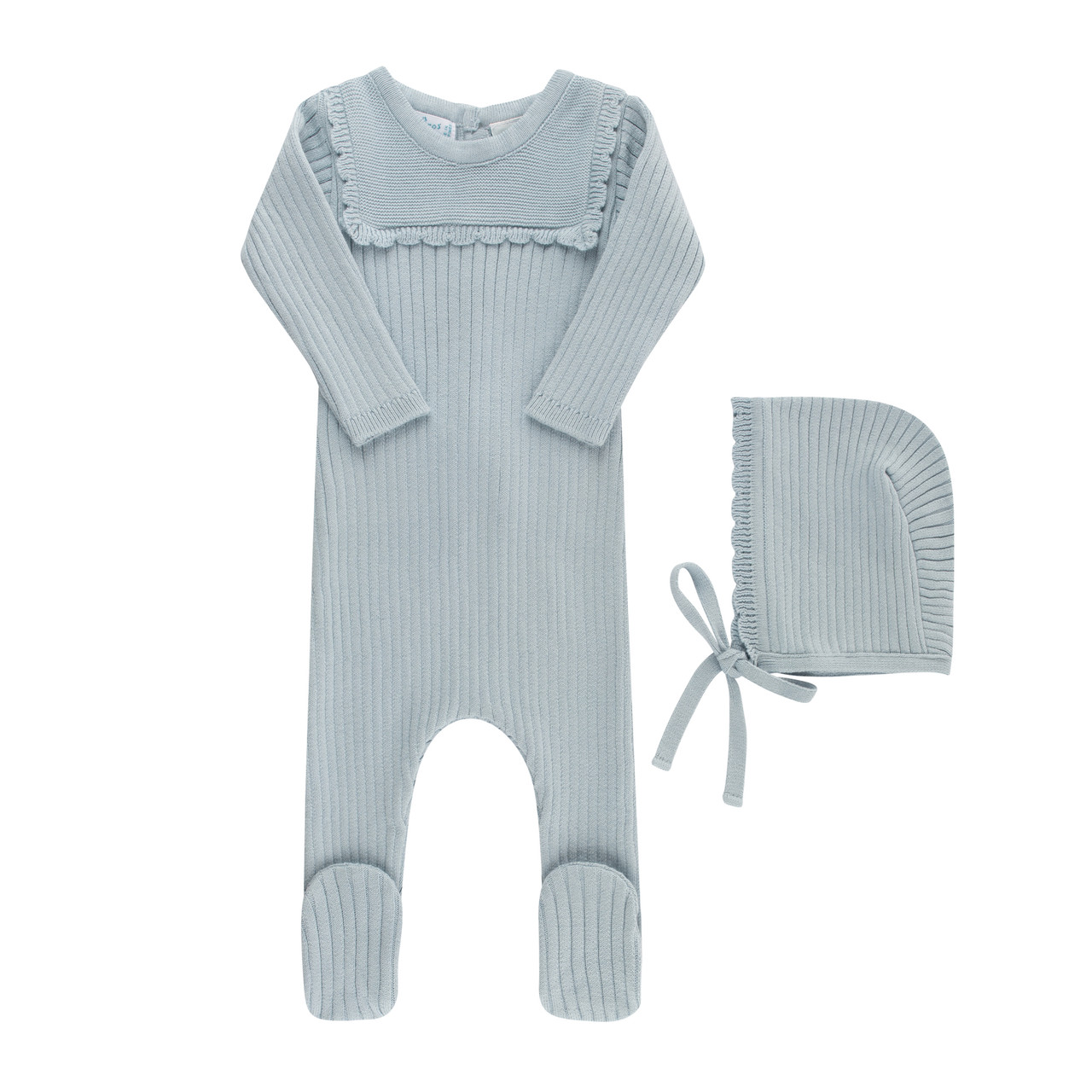 Scallop Trimmed Rib Knit Romper & Bonnet I Newborn Layette with