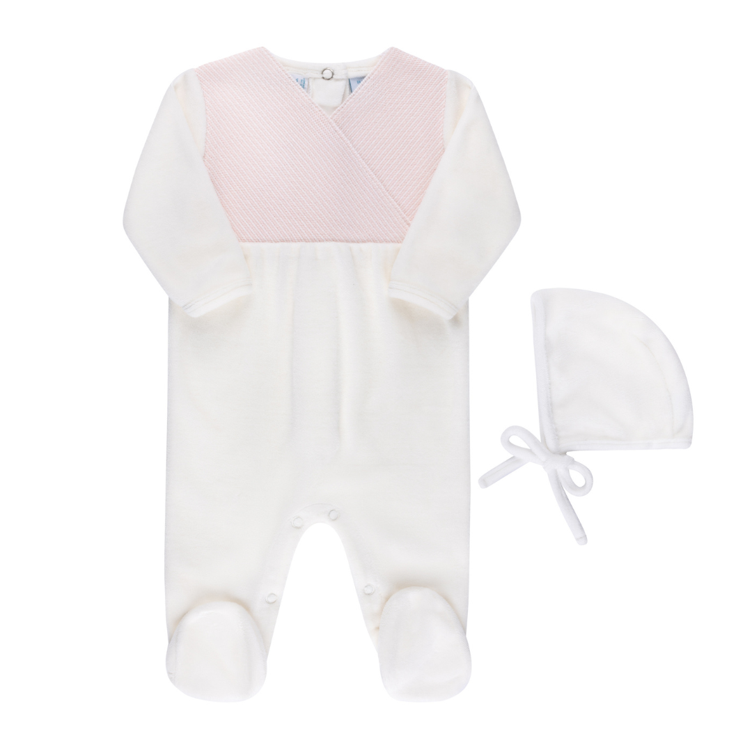 Luneta ルネッタ　Quilting Rompers×Fur Bolero Velour Knit Wrap Romper With Bonnet for Girls and BoysI Newborn