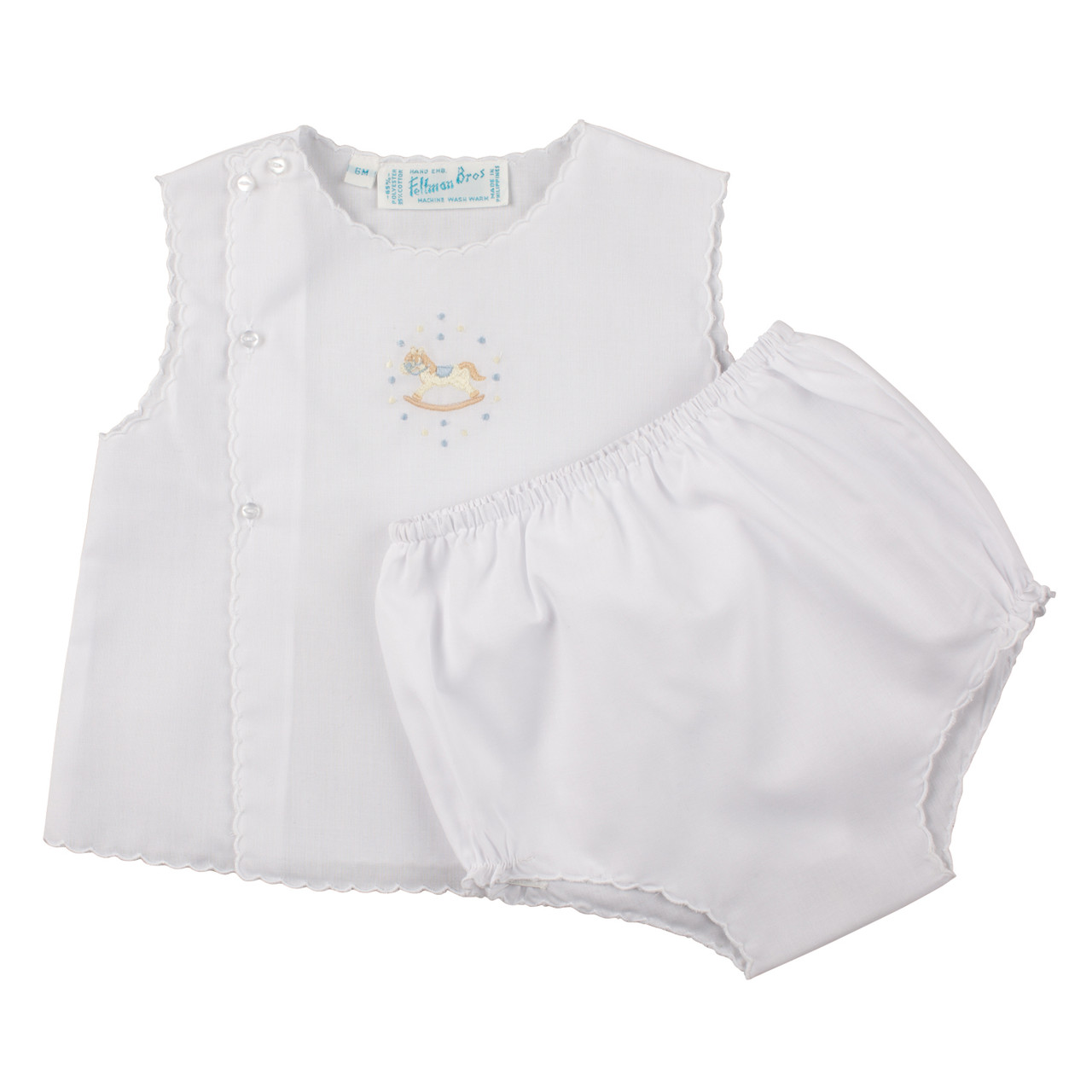 Rocking Horse Smocked Diaper Set Blue