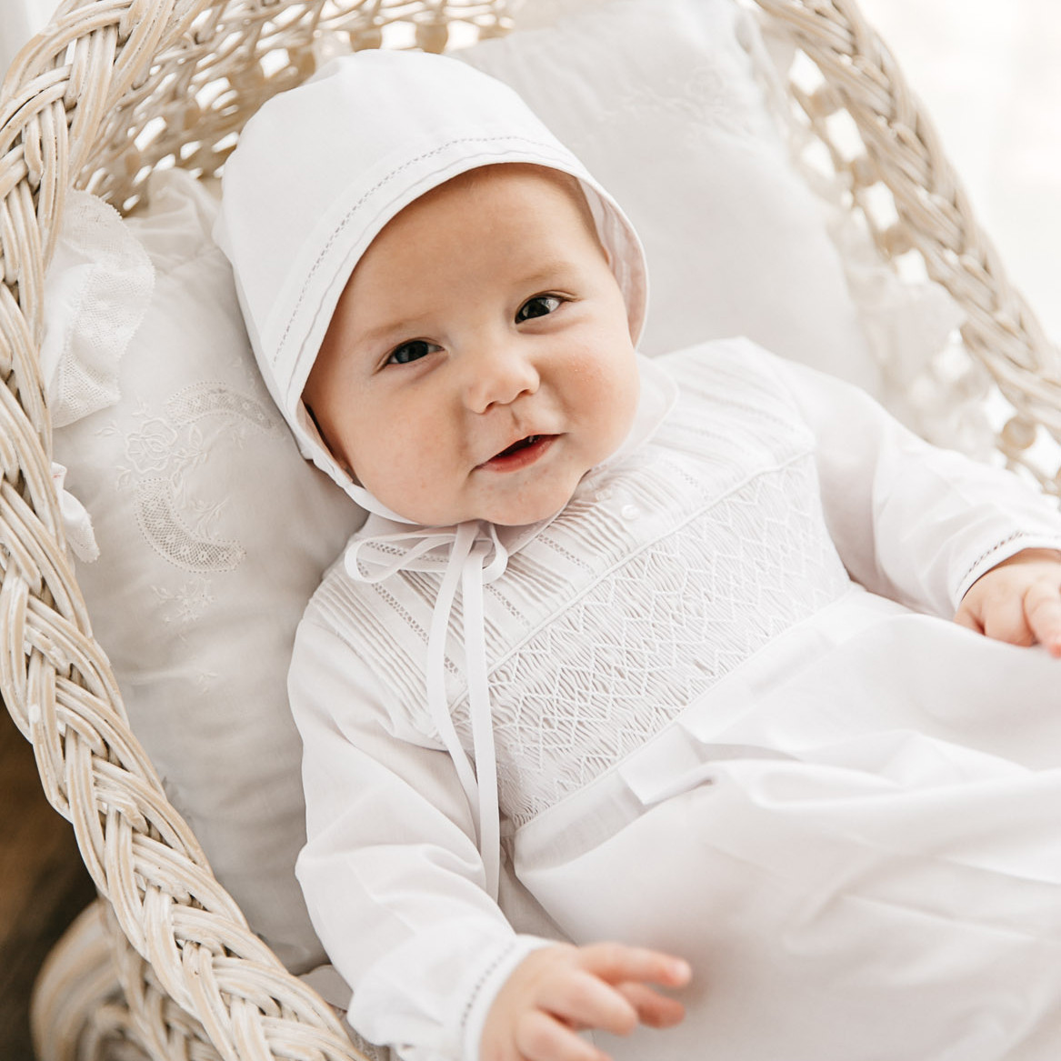 Signature Smocked Boys Playsuit- White main image 1