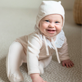 Baby Girl Velour Smocked Collar Romper with Bonnet