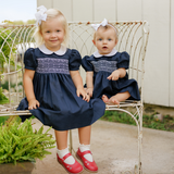 Girls Navy Classic Smocked Dress