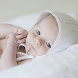 White Christening Bonnet with Lace Inserts by Feltman Brothers