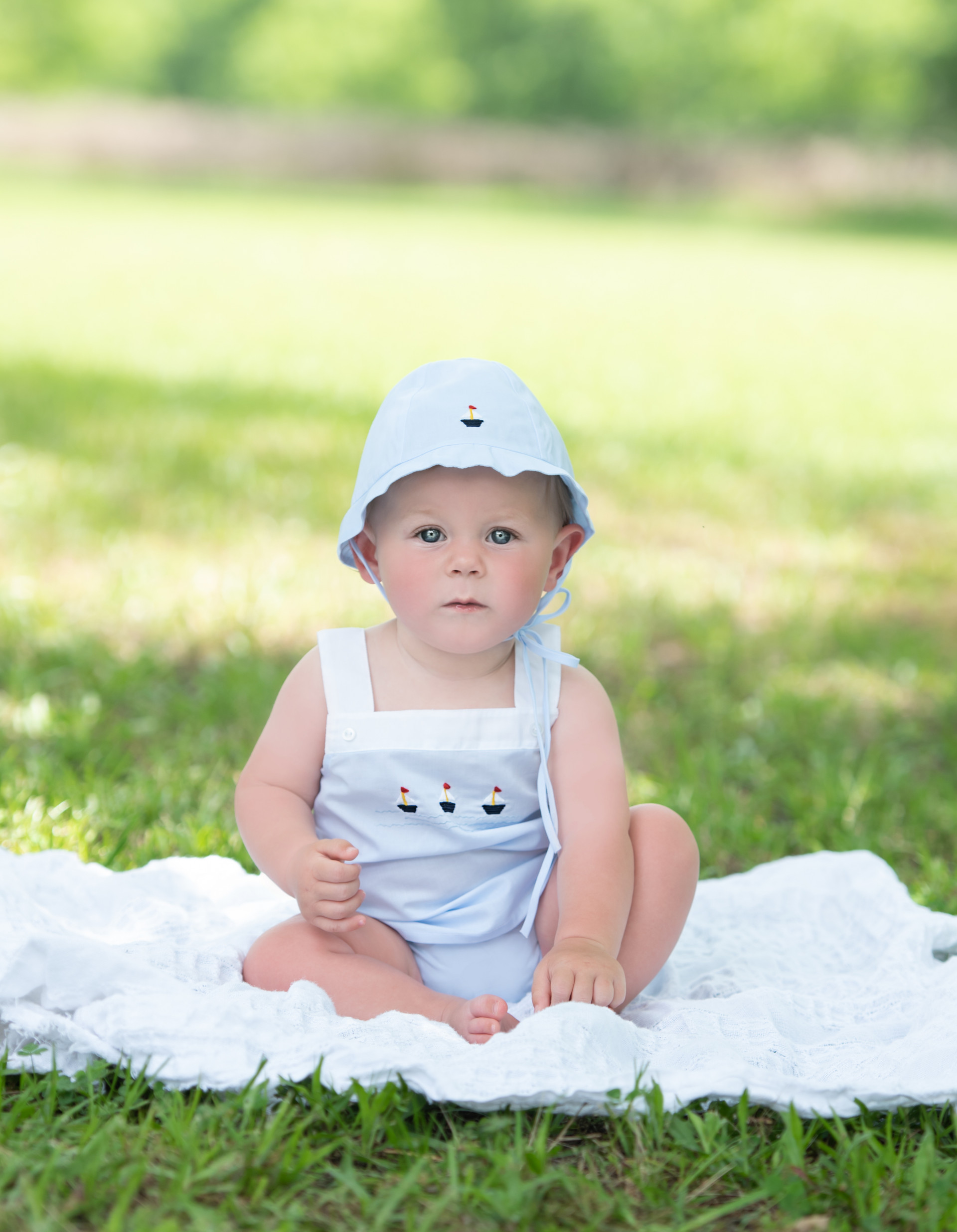 Feltman Brothers Infant Boys Sailor Suit Bubble - White with Light Blue Trim