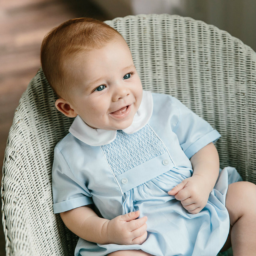 Feltman Brothers Infant Baby Boys Smocked Teenie Weenie Creeper Bubble - Blue main image 0
