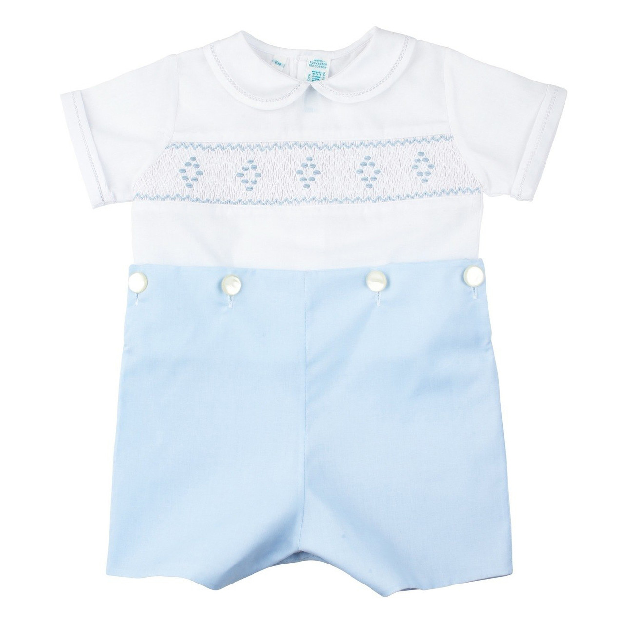 Baby Boy White Smocked Cross Creeper + Bonnet