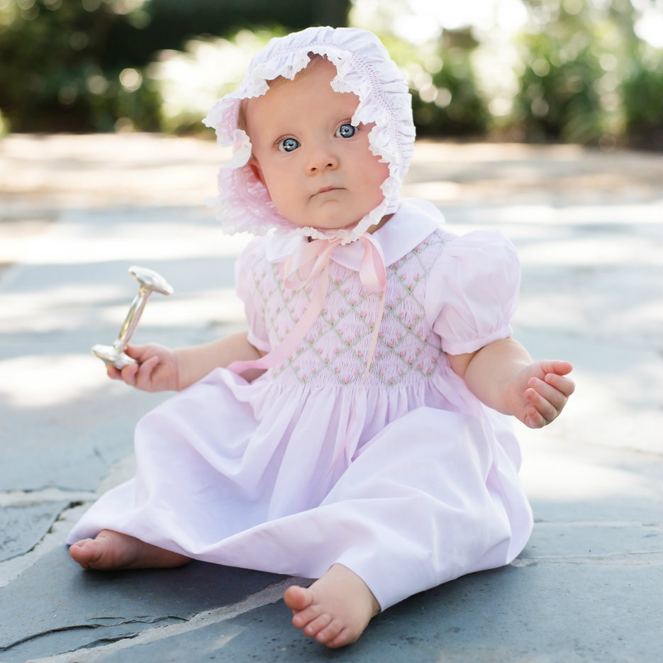 Rosebud Diamond Smocked Bubble Pink with White main image 1