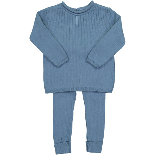 French Blue Rolled Collar Ribbed Knit Set by Feltman Brothers