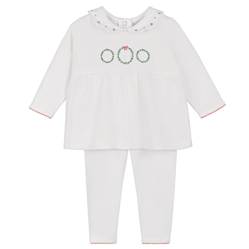 Girls Holiday Wreath Cotton 2-Piece Set 