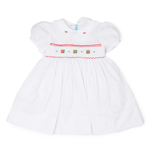 White Short Sleeve Smocked Holiday Dress by Feltman Brothers