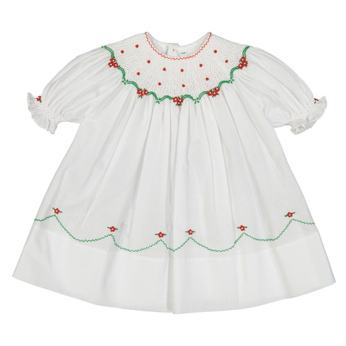 Short Sleeve Holiday Pearl Flower Bishop Dress