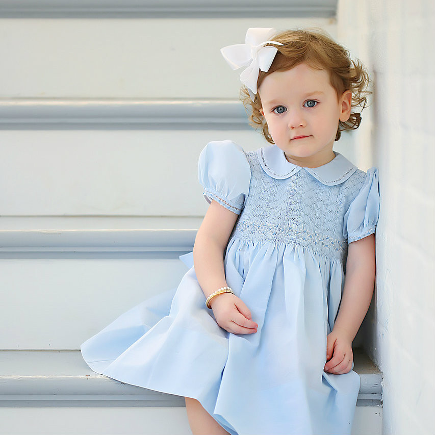 Feltman Brothers Infant Girls Midgie Dress - Smocked Bodice and Lace Trim Collar - White main image 0