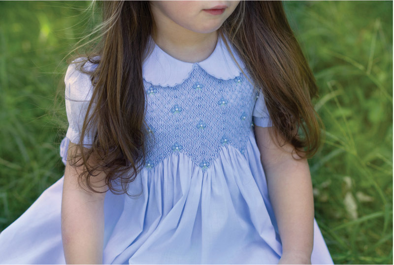 A closer view of the smocking that Feltman is famous for.