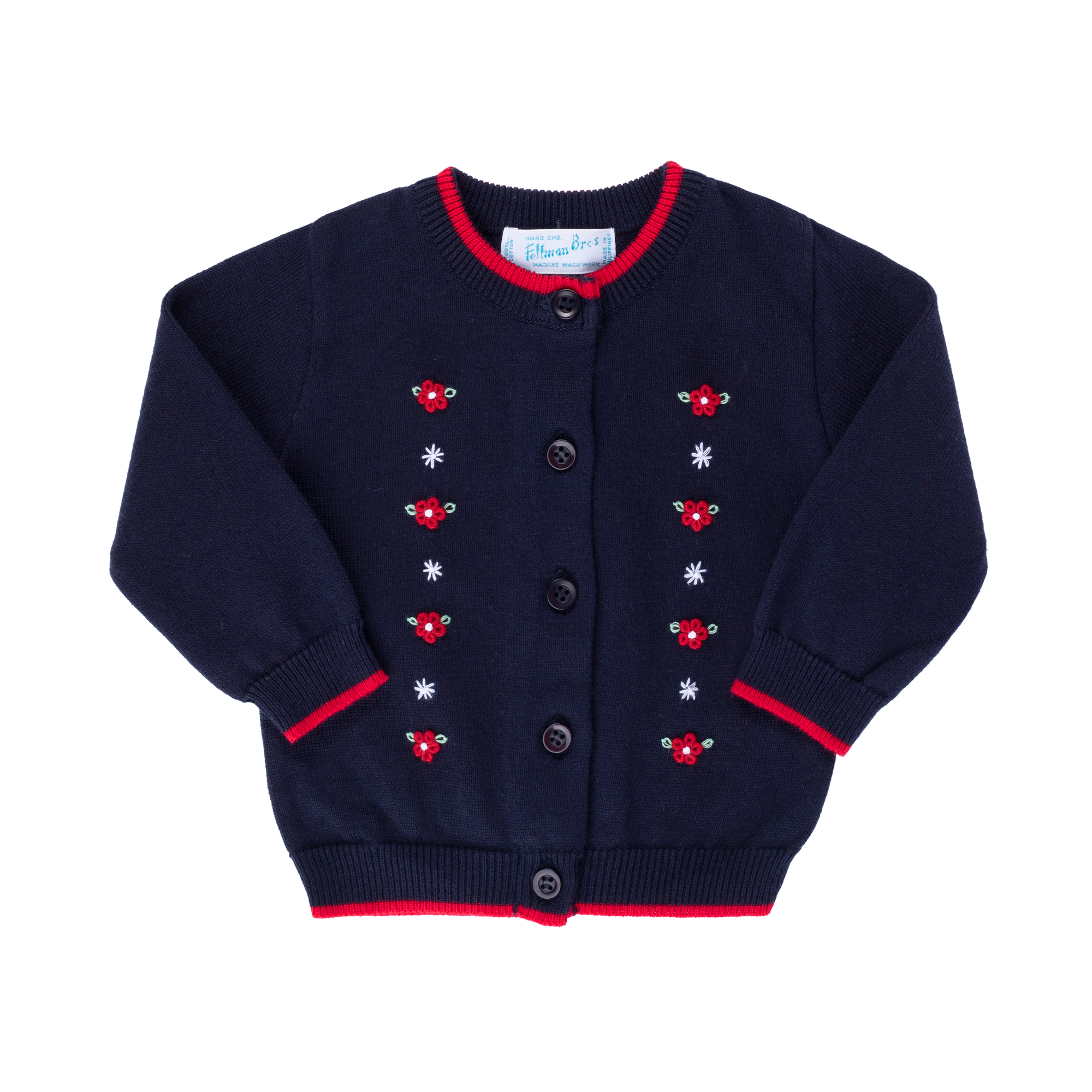 Christmas Navy Cardigan with Daisy Embroidery I Feltman Brothers