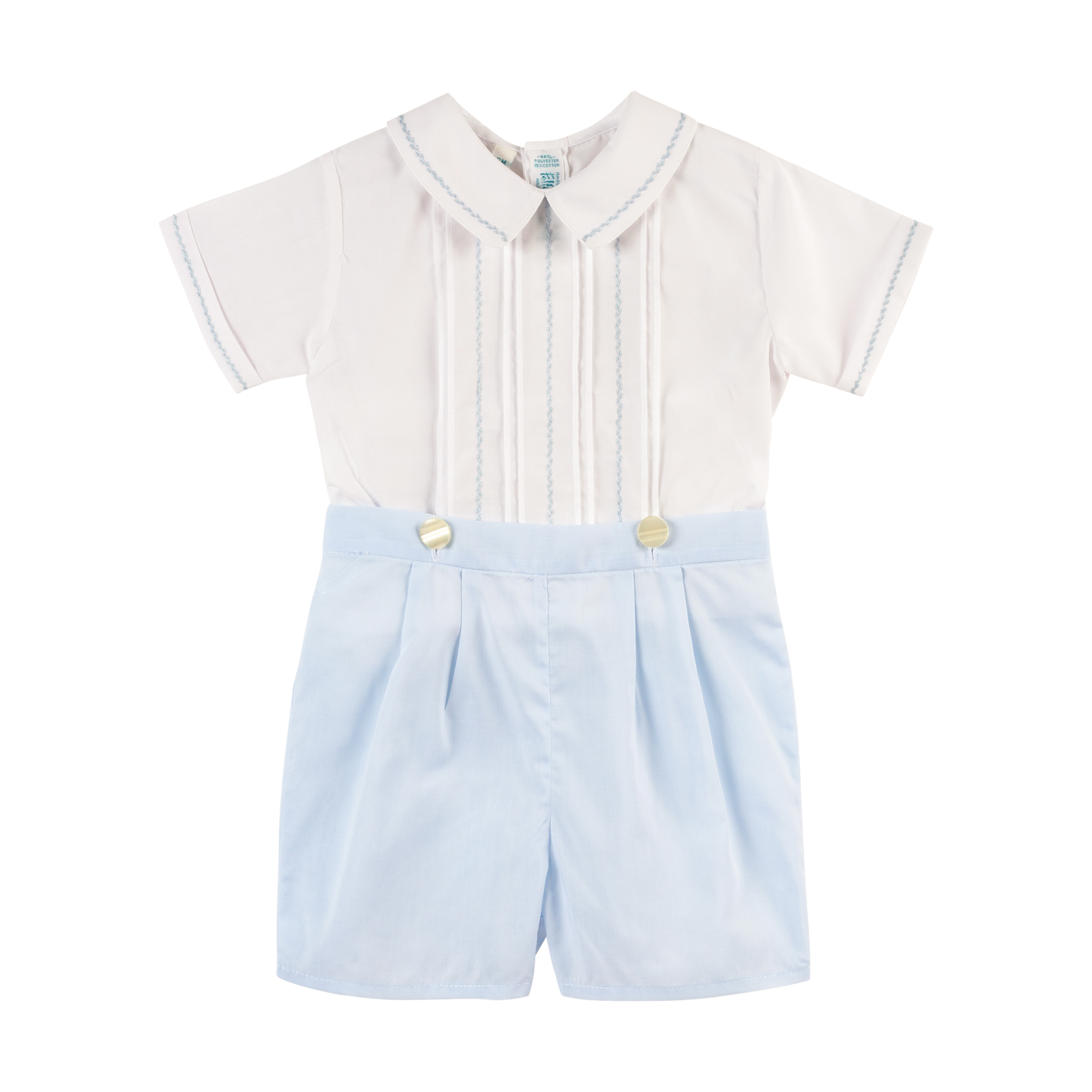 cotton dress for baby boy Boys Feather Stitched Bobby Suit in Blue, Size: 6 Months by Feltman Brothers