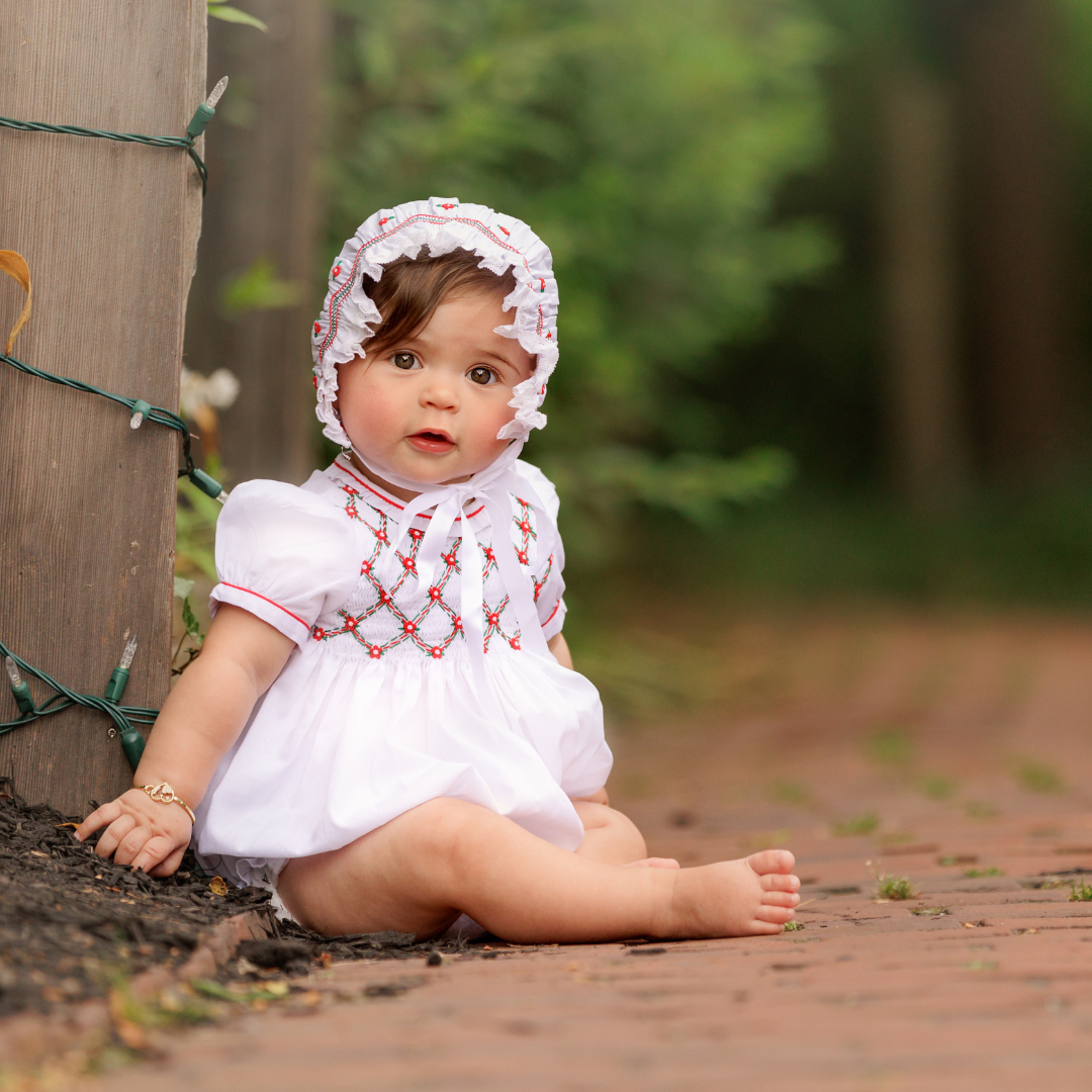 Girls Christmas Floral Smocked Holiday BubbleI Feltman Brothers