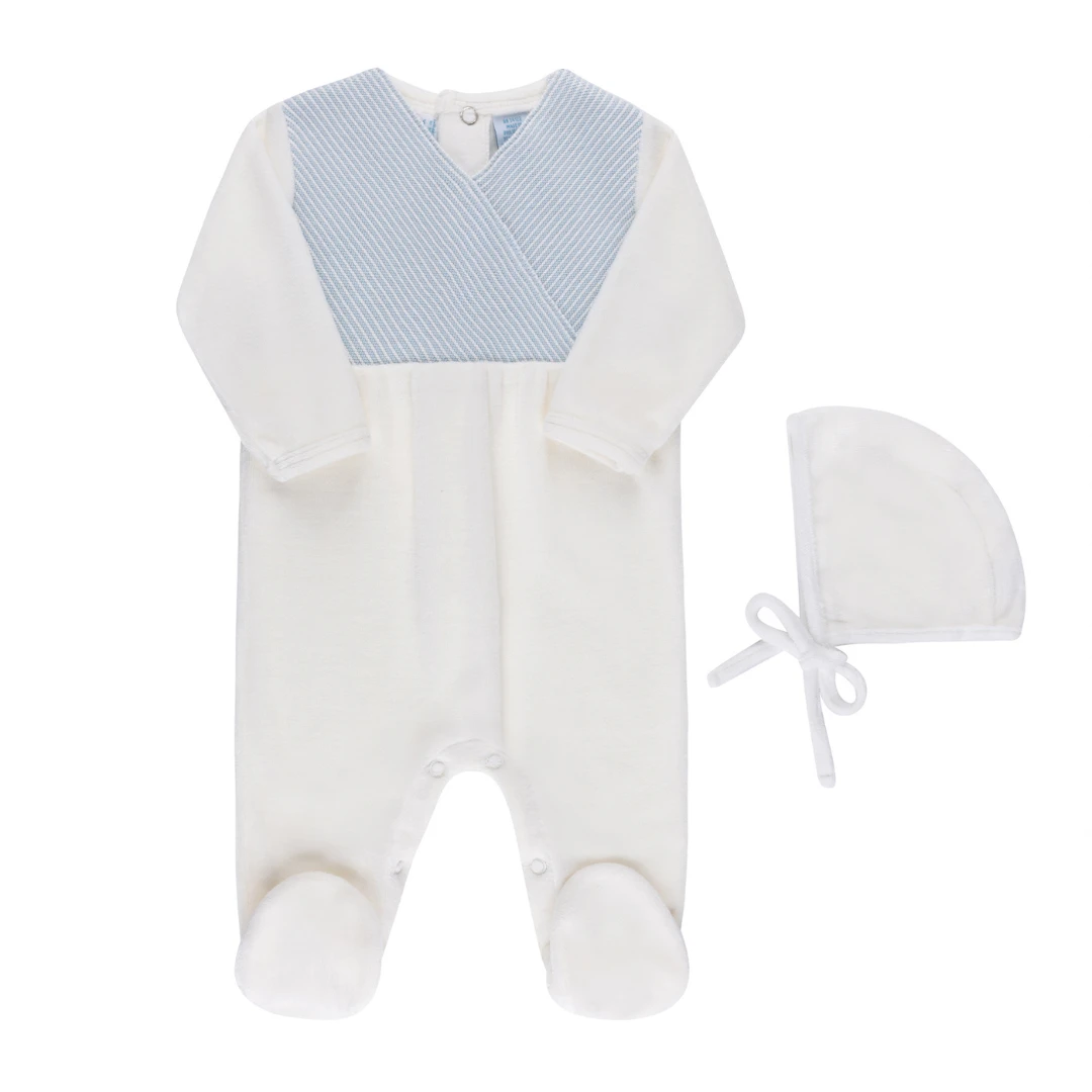 Velour Knit Wrap Romper With Bonnet for Girls and BoysI Newborn