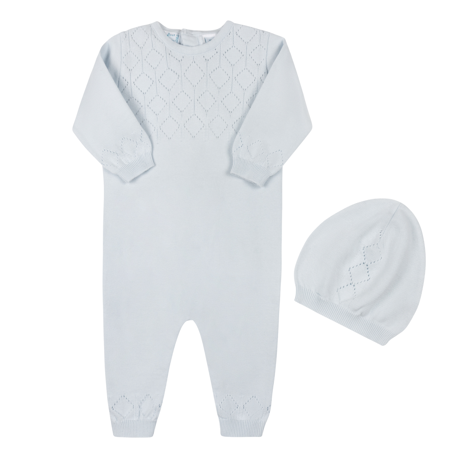 Lux Pointelle Knit Romper with Hat I Boys Bris Outfit Knitted