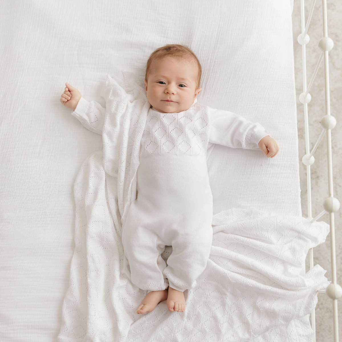 Lux Pointelle Knit Romper with Hat I Boys Bris Outfit Knitted