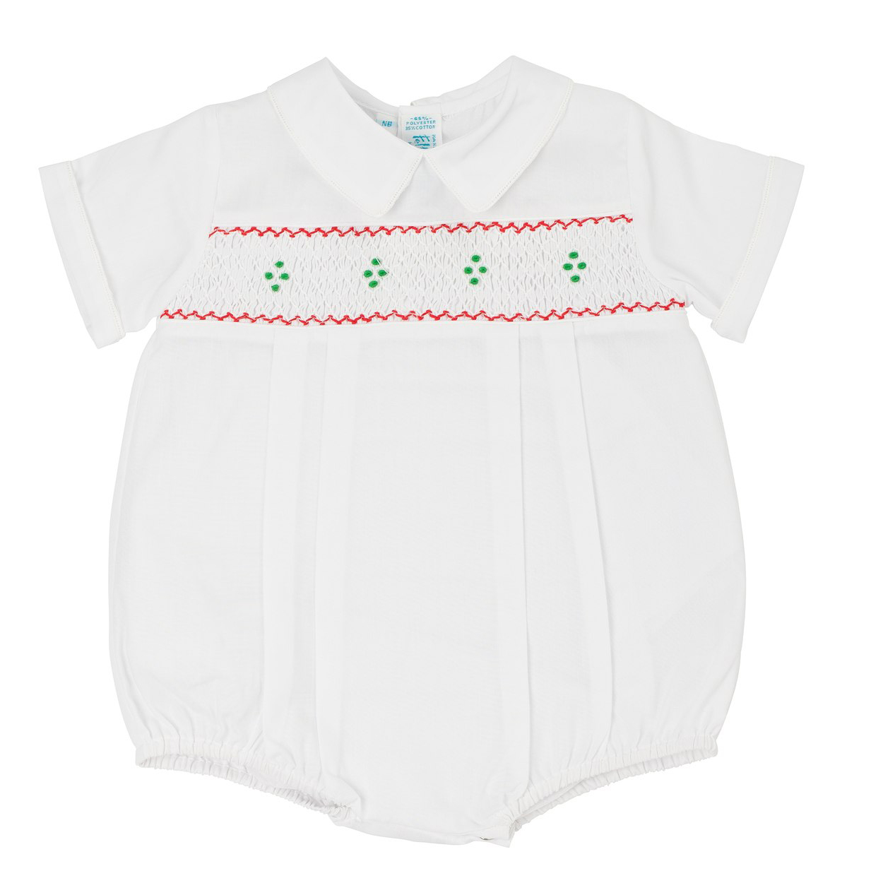 Smocked Holiday Creeper in White, Size: 9 Months by Feltman Brothers