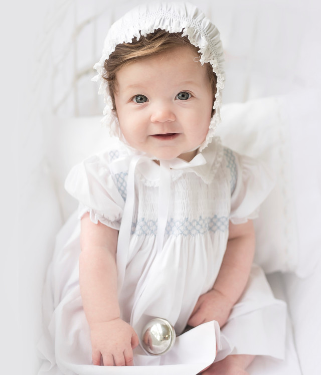 Infant Girls Christening Baptism Gown and Smocked Bonnet 9m