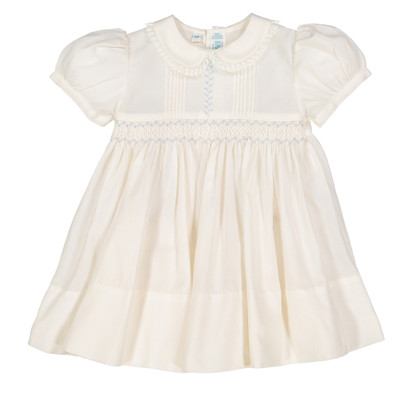 Blue Stripe Smocked Rosebud Dress - Cecil and Lou