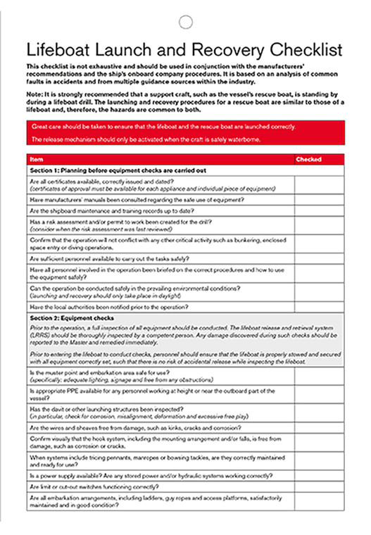 Lifeboat Launch and Recovery Checklist